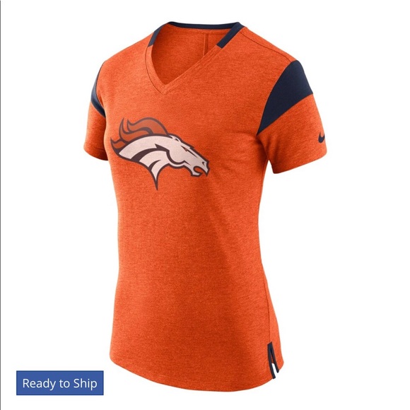 Woman Denver Broncos Nike Orange V-Neck T-Shirt - Picture 1 of 4